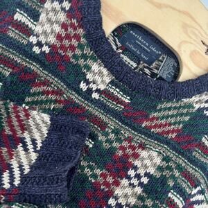 Northern Isles Vintage Hand Knitted Sweater Mens Large Multicolor Patchwork Crew